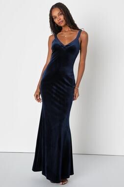 NWT Lulus Perfectly Classy Navy Blue Velvet Strappy Maxi Dress Bridesmaid Sz XL